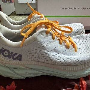 Hoka Clifton 8 White and Yellow Sneakers